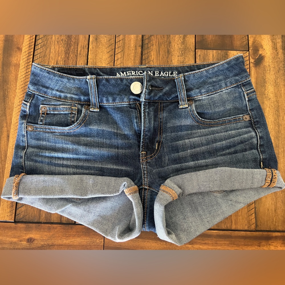 American Eagle stretch mid-rise shortie jean shorts